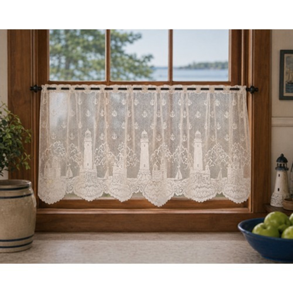 Vintage Heritage Lace Lighthouse Tier Curtain 60x36 Ecru Nautical Window
